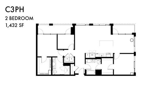 Floor plan for 2 beds, 2 baths, 1433 sqft